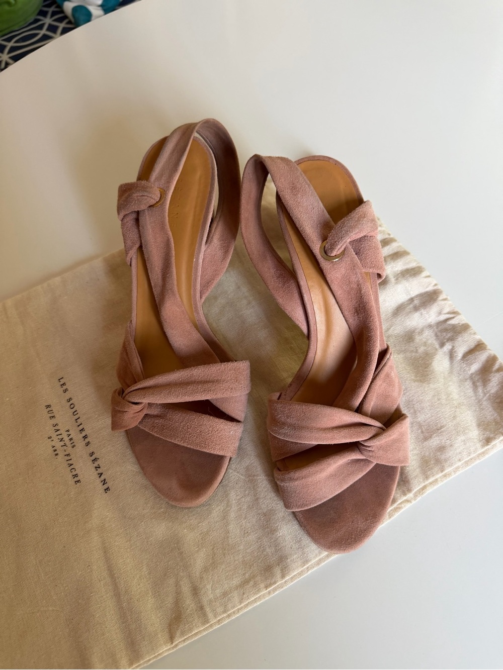 Sezane Pink "Rose" High Louise Suede Knotted Sandals. Size 39.